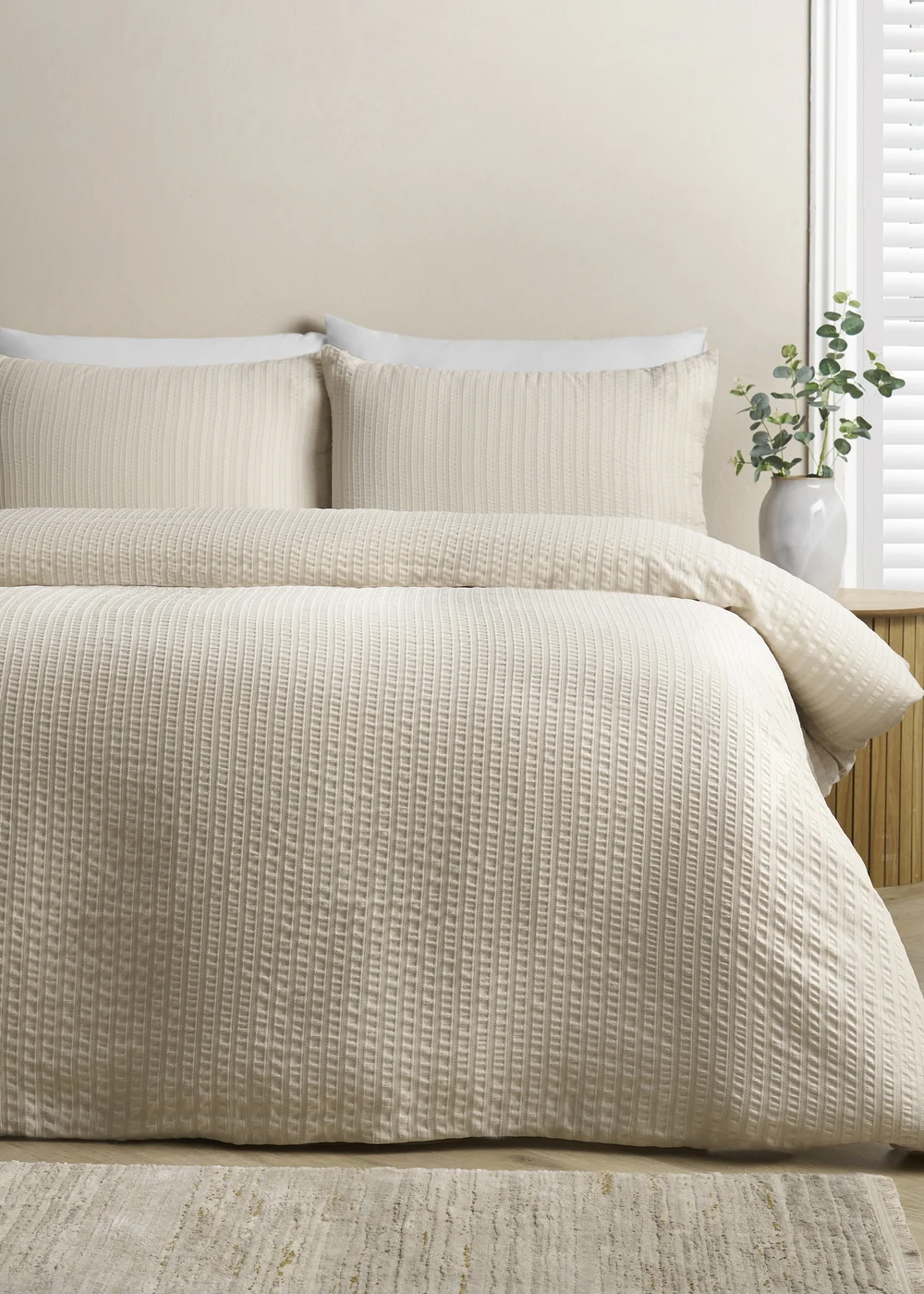 Catherine Lansfield Stripe Seersucker Duvet Cover Set Natural - Single Image 1