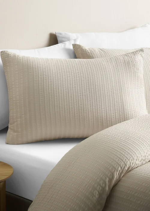 Catherine Lansfield Stripe Seersucker Duvet Cover Set Natural - Single Image 2