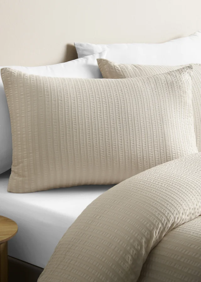 Catherine Lansfield Stripe Seersucker Duvet Cover Set Natural