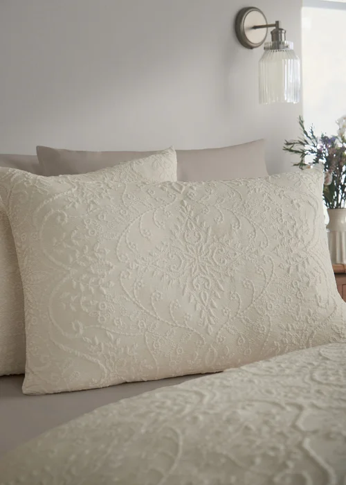Catherine Lansfield Amelia Jacquard Duvet Cover Set Cream - Single Image 2