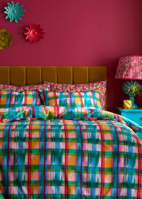 Sophie Robinson Wanderweave Ikat Check 100% Cotton Reversible Duvet Cover Set Bright - Single Image 2