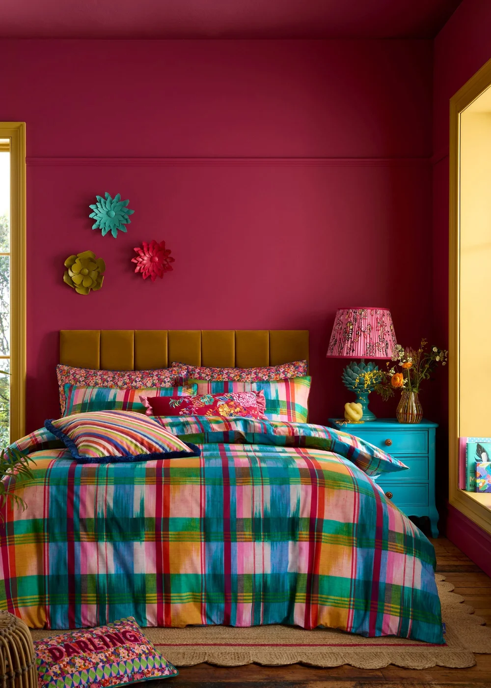 Sophie Robinson Wanderweave Ikat Check 100% Cotton Reversible Duvet Cover Set Bright - Single Image 1