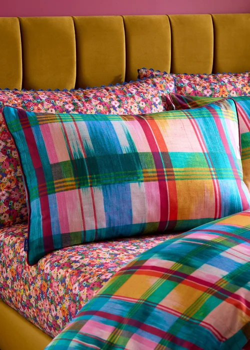 Sophie Robinson Wanderweave Ikat Check 100% Cotton Reversible Duvet Cover Set Bright - Single Image 3