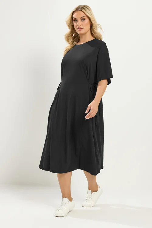 Yours Curve Black Front Tie Midi Dress - 26-28 Image 2