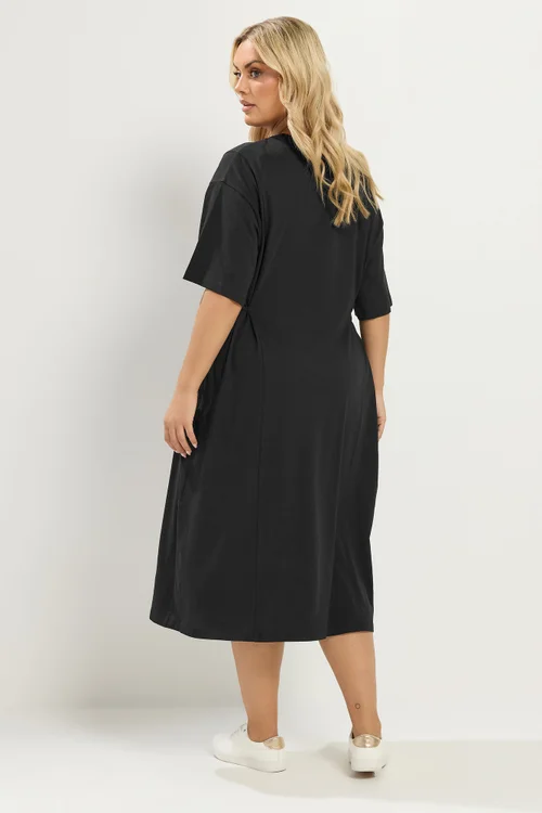 Yours Curve Black Front Tie Midi Dress - 26-28 Image 3