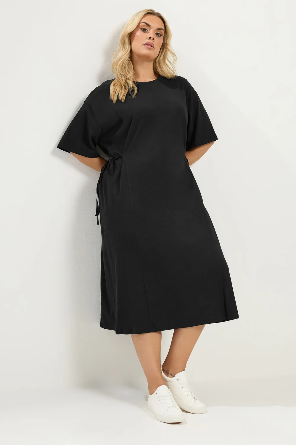 Yours Curve Black Front Tie Midi Dress - 26-28 Image 1
