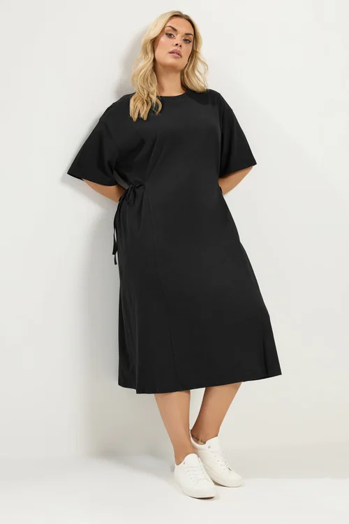 Yours Curve Black Front Tie Midi Dress - 26-28 Image 1