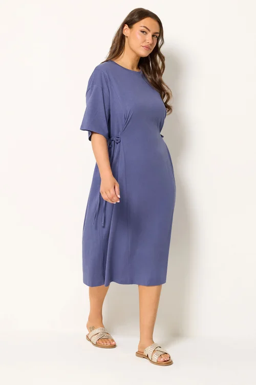 Yours Curve Blue Front Tie Midi Dress - 26-28 Image 3