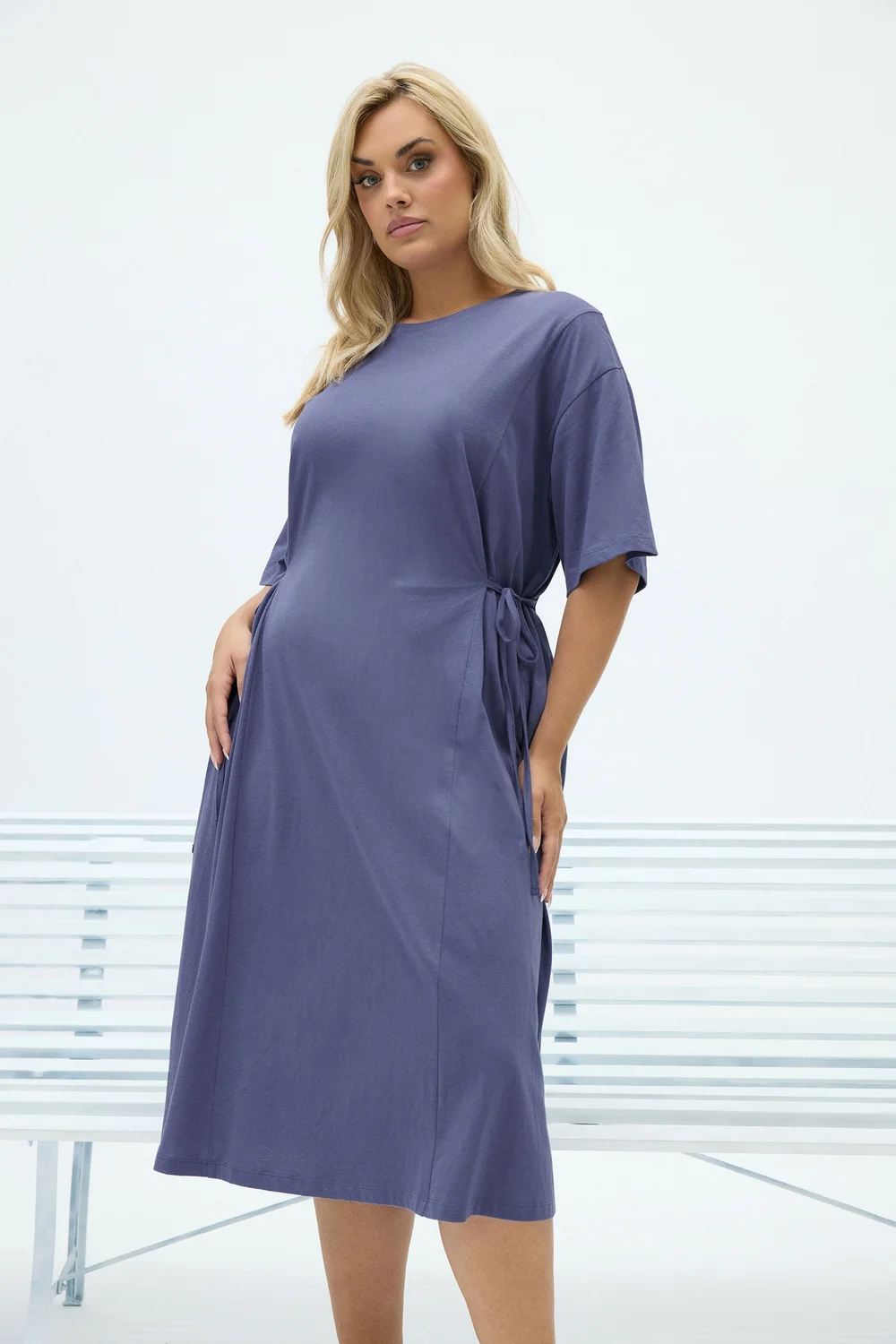 Yours Curve Blue Front Tie Midi Dress - 26-28 Image 1