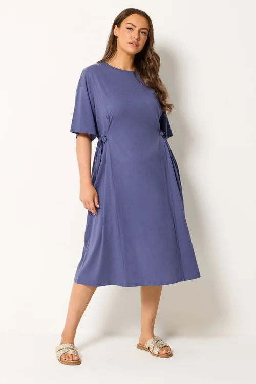 Yours Curve Blue Front Tie Midi Dress - 26-28 Image 2