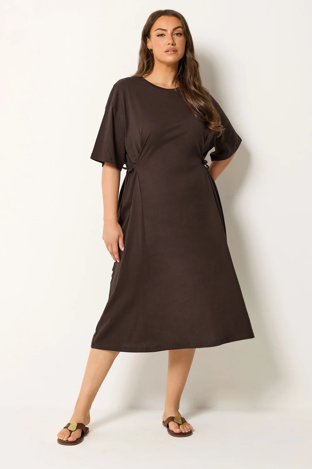 Yours Curve Brown Front Tie Midi Dress - 16 Image 1