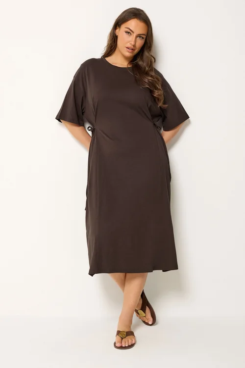 Yours Curve Brown Front Tie Midi Dress - 16 Image 2