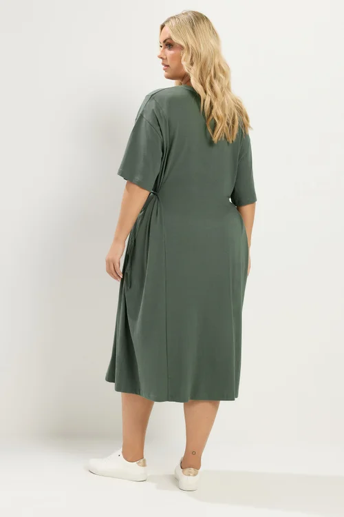 Yours Curve Khaki Green Front Tie Midi Dress - 26-28 Image 3