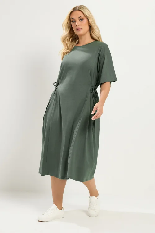 Yours Curve Khaki Green Front Tie Midi Dress - 26-28 Image 2