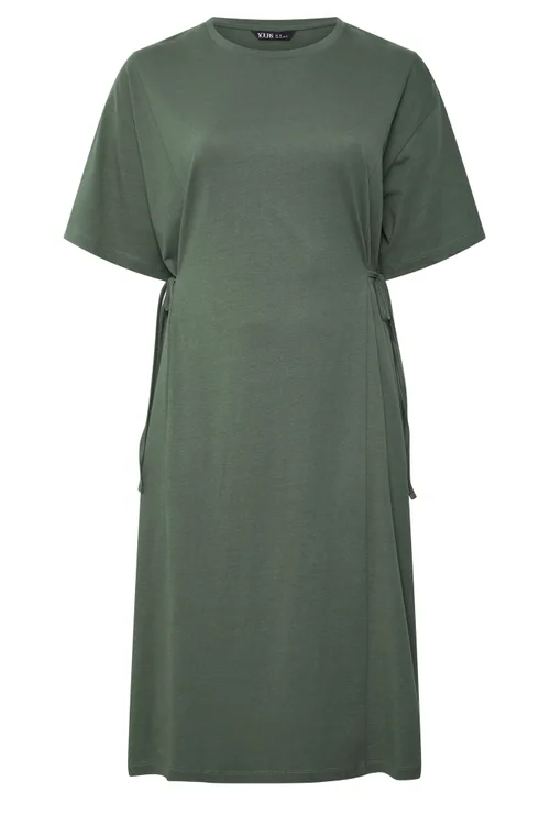 Yours Curve Khaki Green Front Tie Midi Dress - 26-28 Image 5