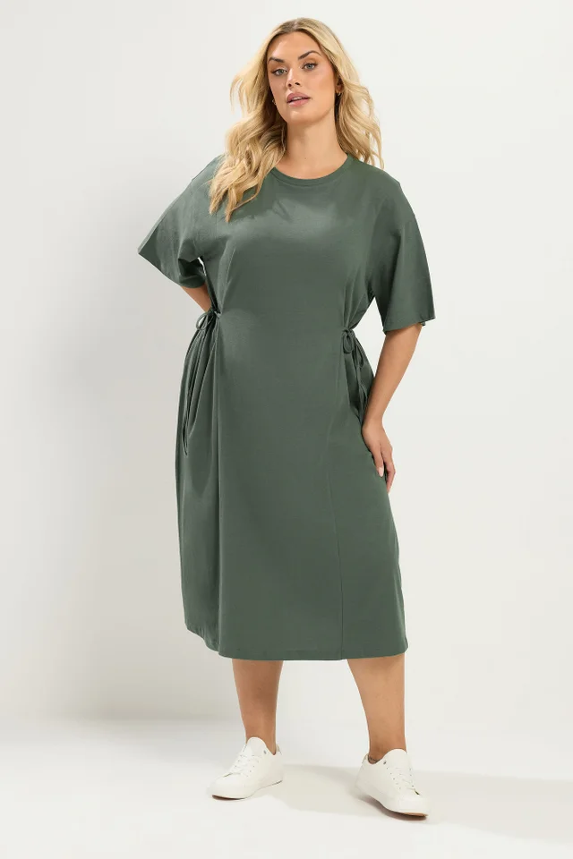 Yours Curve Khaki Green Front Tie Midi Dress