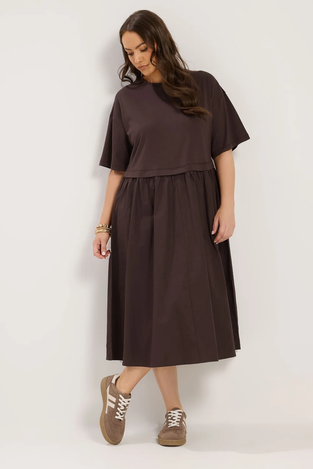 Yours Curve Chocolate Brown 2-In-1 Poplin Midi Dress - 38-40 Image 1