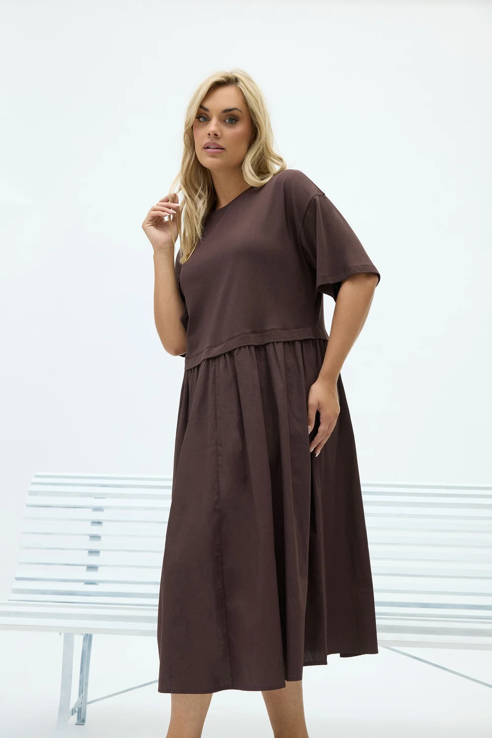 Yours Curve Chocolate Brown 2-In-1 Poplin Midi Dress - 26-28 Image 1
