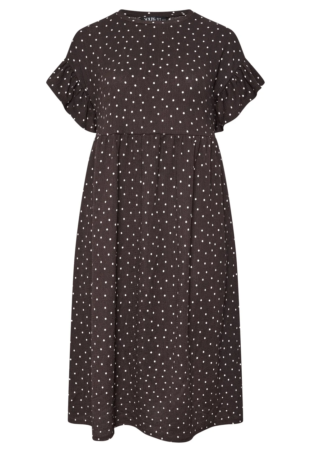 Yours Curve Chocolate Brown Polka Dot Frill Sleeve Midi Dress - 20 Image 5