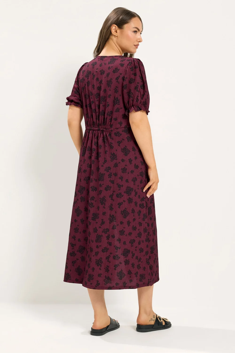 Yours Curve Burgundy Red Floral Tea Dress - 12 Image 3