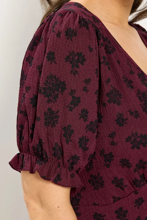 Yours Curve Burgundy Red Floral Tea Dress - 12 Image 4