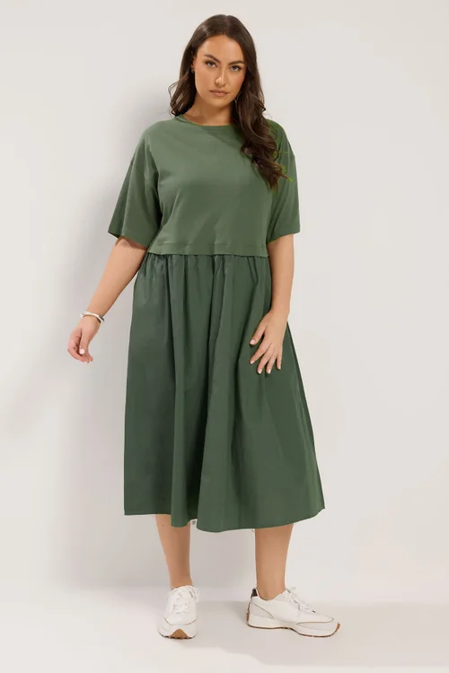 Yours Curve Khaki Green Poplin Midi Dress - 14 Image 1