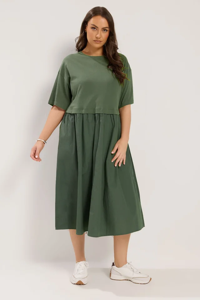 Yours Curve Khaki Green Poplin Midi Dress