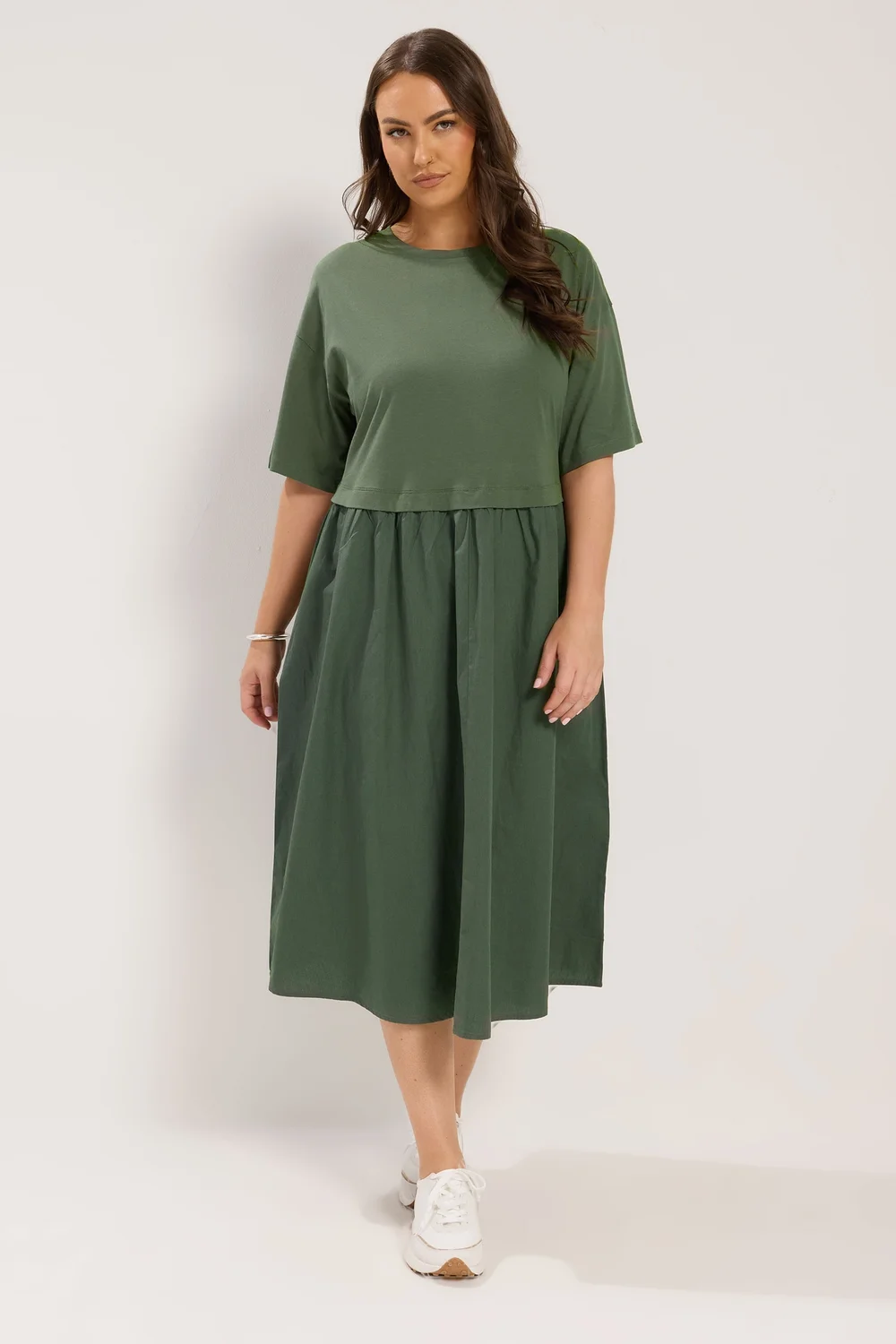 Yours Curve Khaki Green Poplin Midi Dress - 14 Image 2