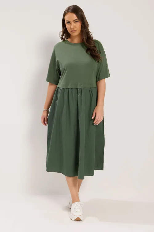 Yours Curve Khaki Green Poplin Midi Dress - 14 Image 2