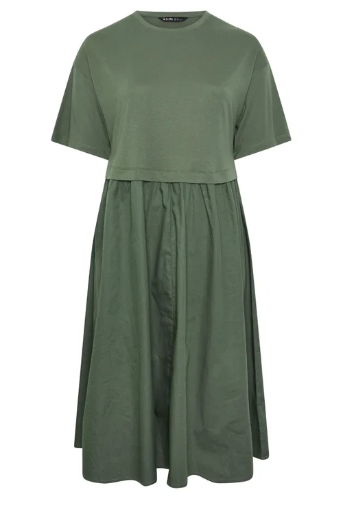 Yours Curve Khaki Green Poplin Midi Dress - 14 Image 5