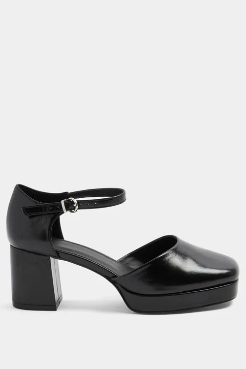 Yours Black Faux Leather Platform Block Heels In Extra Wide EEE Fit - 6 Extra Wide Image 3