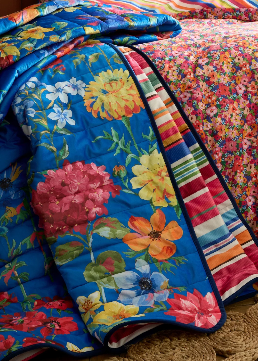 Sophie Robinson Darling Floral Reversible Stripe 240x260cm Bedspread Bright - One Size Image 2