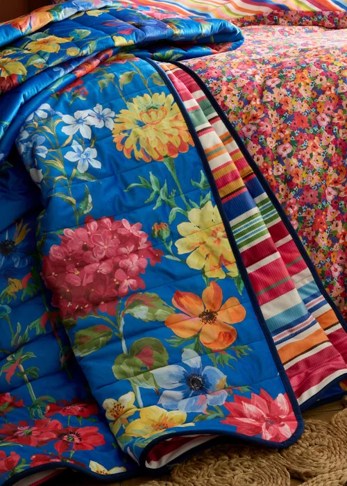 Sophie Robinson Darling Floral Reversible Stripe 240x260cm Bedspread Bright - One Size Image 2