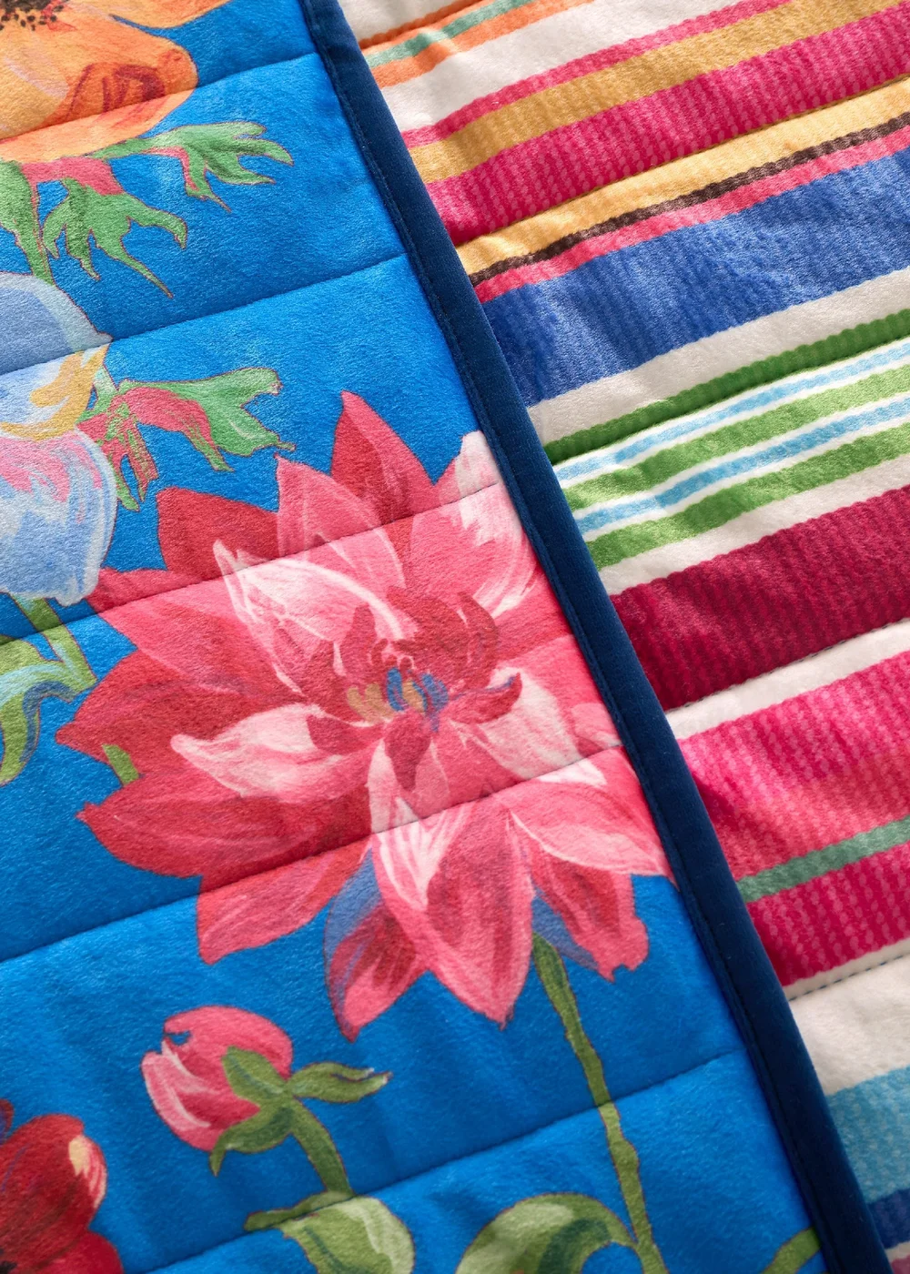 Sophie Robinson Darling Floral Reversible Stripe 240x260cm Bedspread Bright - One Size Image 3