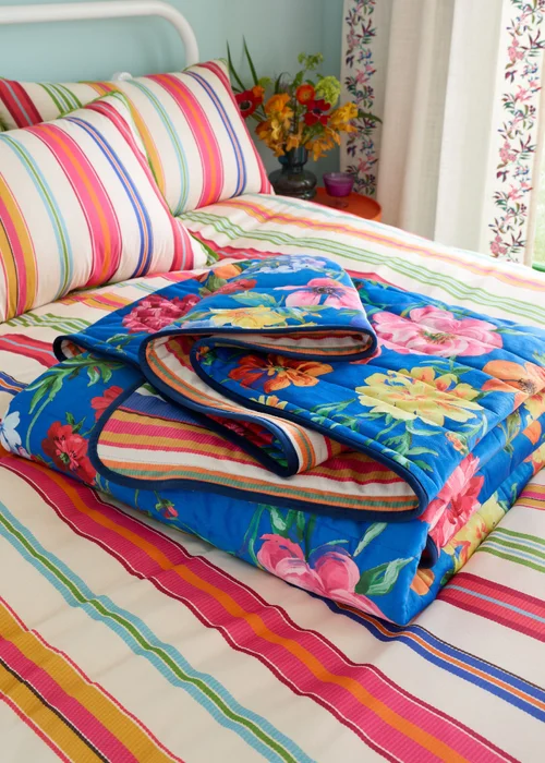 Sophie Robinson Darling Floral Reversible Stripe 240x260cm Bedspread Bright - One Size Image 4