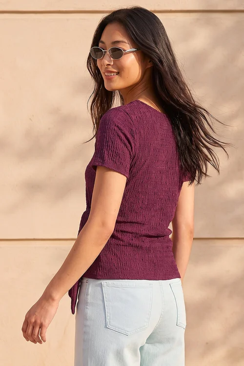 Roman Wine Petite Textured Side Tie Stretch Top - 18 Image 3