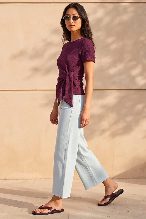 Roman Wine Petite Textured Side Tie Stretch Top - 18 Image 2