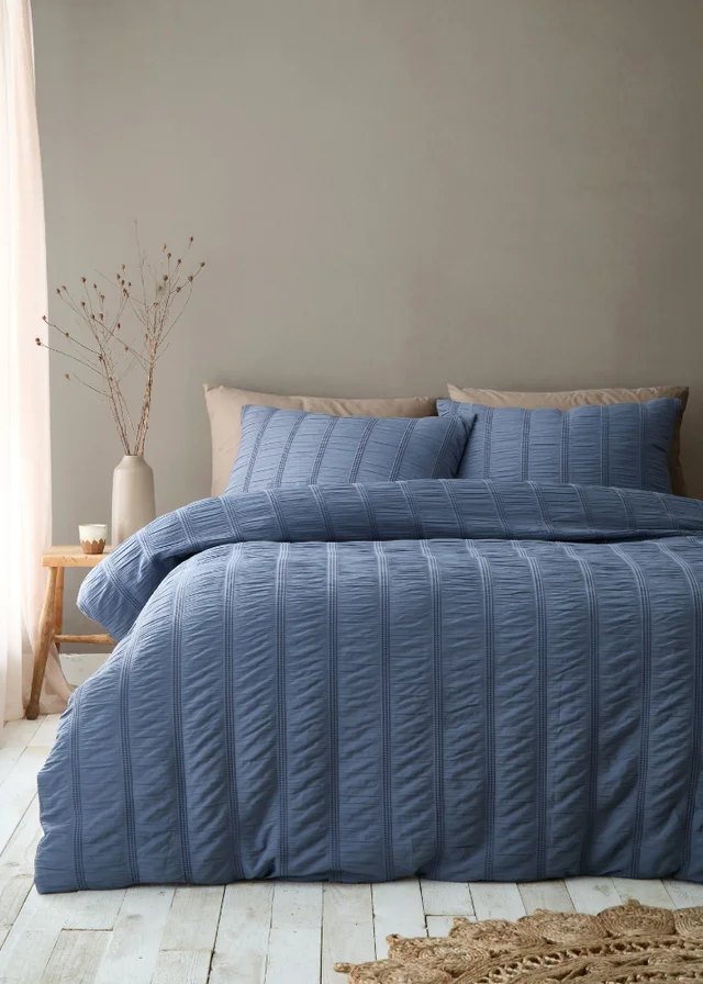 Pineapple Elephant Waffle Seersucker Duvet Cover Set Blue