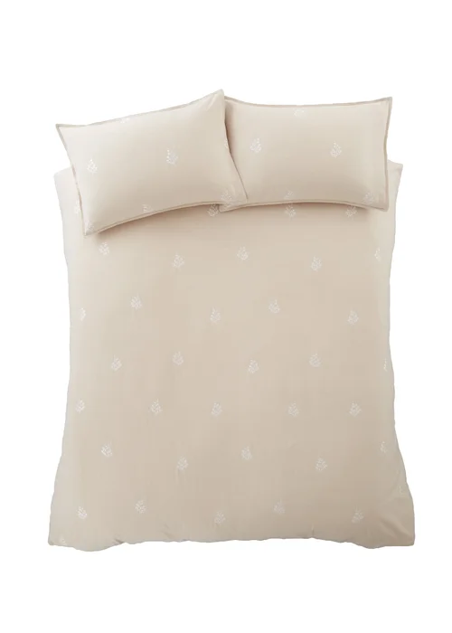 Bianca Fine Linens Brushed Embroidery Leaf Cotton Duvet Cover Set Natural - Single Image 6
