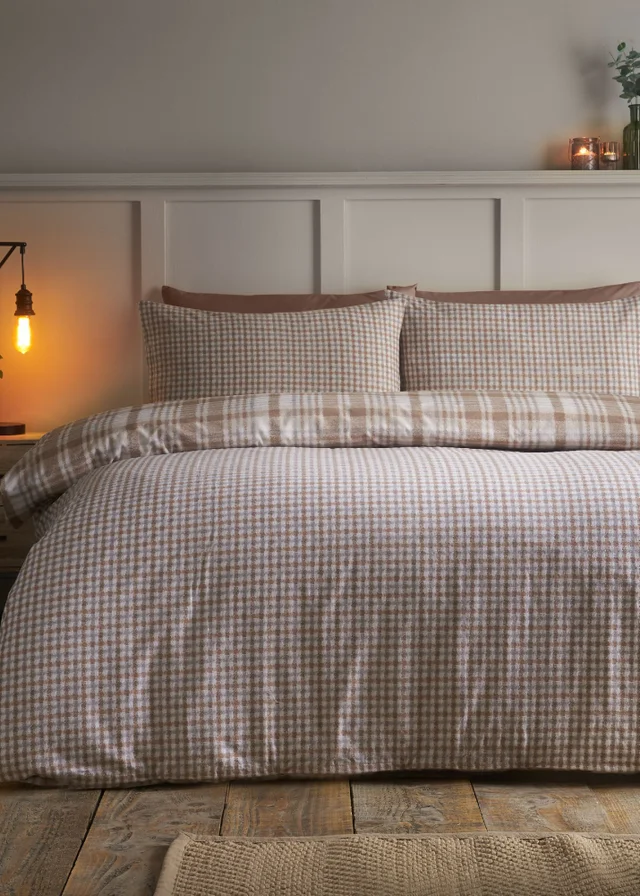 Catherine Lansfield Brushed Hamish Check Duvet Cover Set Natural
