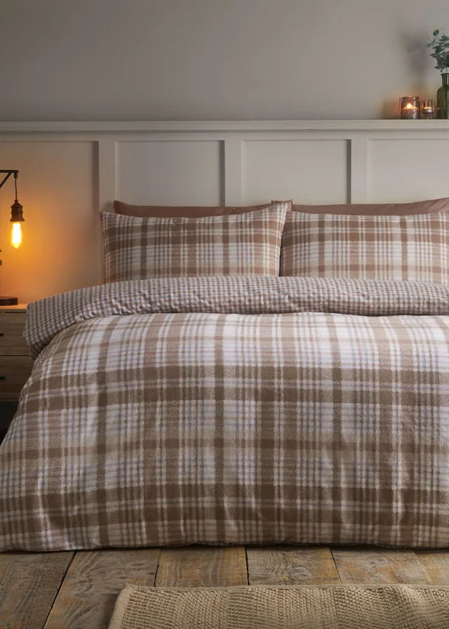 Catherine Lansfield Brushed Hamish Check Duvet Cover Set Natural