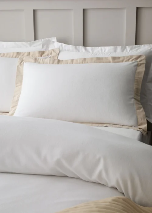 Bianca Fine Linens Brushed Tailored Cotton Duvet Cover Set White / Natural - Single Image 2