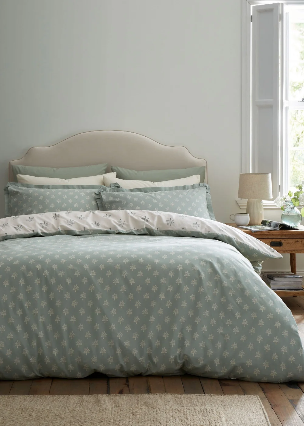 Emily Bond Dapplewood Trees 100% Cotton Reversible Duvet Cover Set Cream - Double Image 2