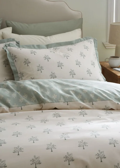 Emily Bond Dapplewood Trees 100% Cotton Reversible Duvet Cover Set Cream - Double Image 3