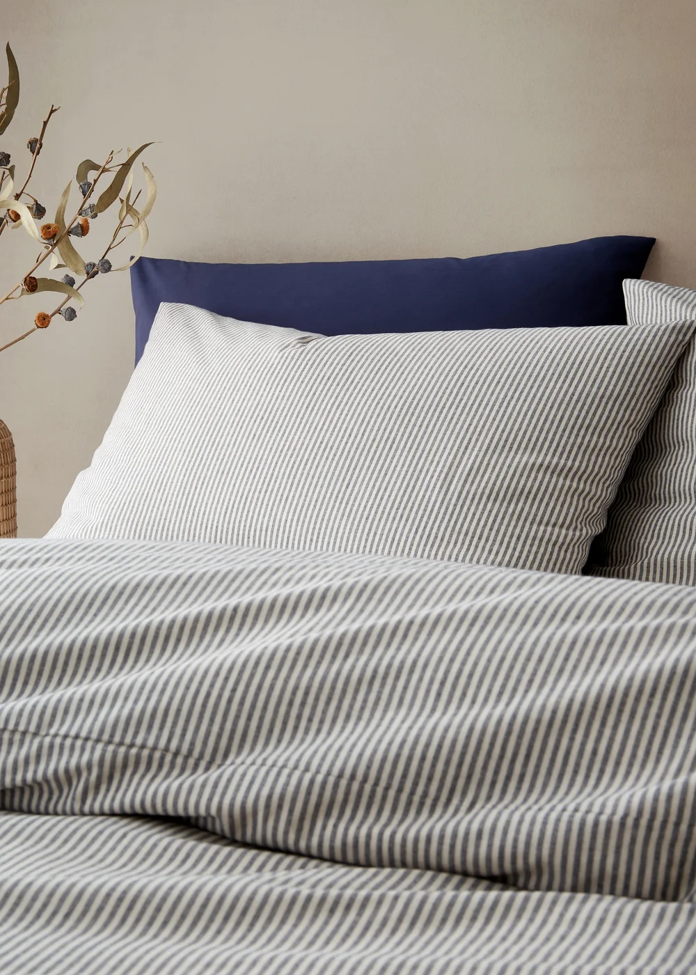 Pineapple Elephant Cotton Rich Narrow Woven Stripe Duvet Cover Set Blue - Single Image 2