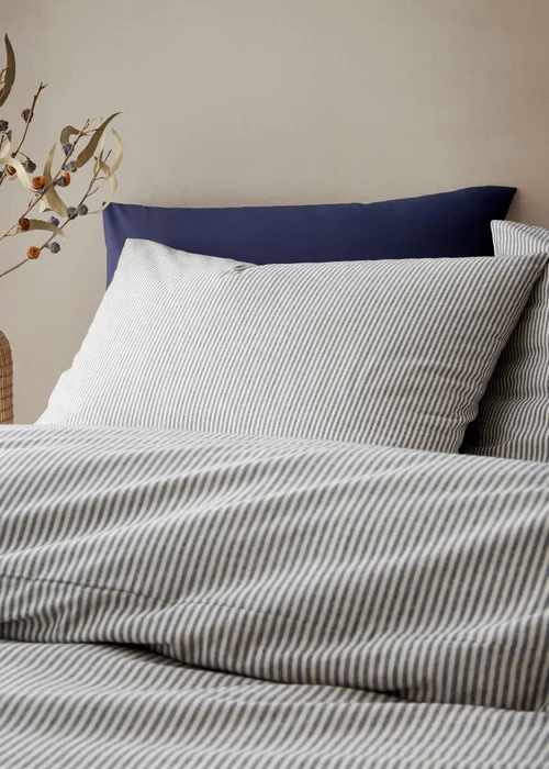 Pineapple Elephant Cotton Rich Narrow Woven Stripe Duvet Cover Set Blue - Single Image 2