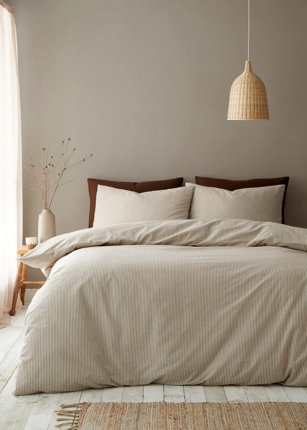 Pineapple Elephant Cotton Rich Narrow Woven Stripe Duvet Cover Set Mole - Single Image 1