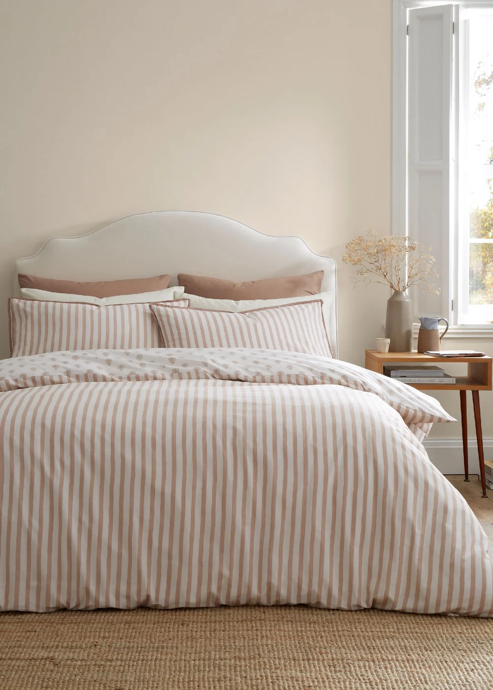 Emily Bond Jaipur Leaves 100% Cotton Reversible Duvet Cover Set Cream / Natural - Single Image 2