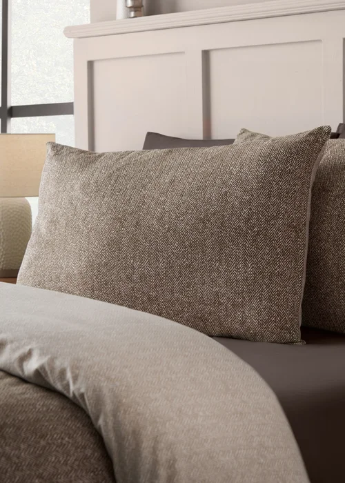 Catherine Lansfield Brushed Herringbone Cotton Reversible Duvet Cover Set Chocolate - Double Image 3