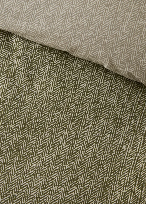 Catherine Lansfield Brushed Herringbone Cotton Reversible Duvet Cover Set Green - Single Image 4